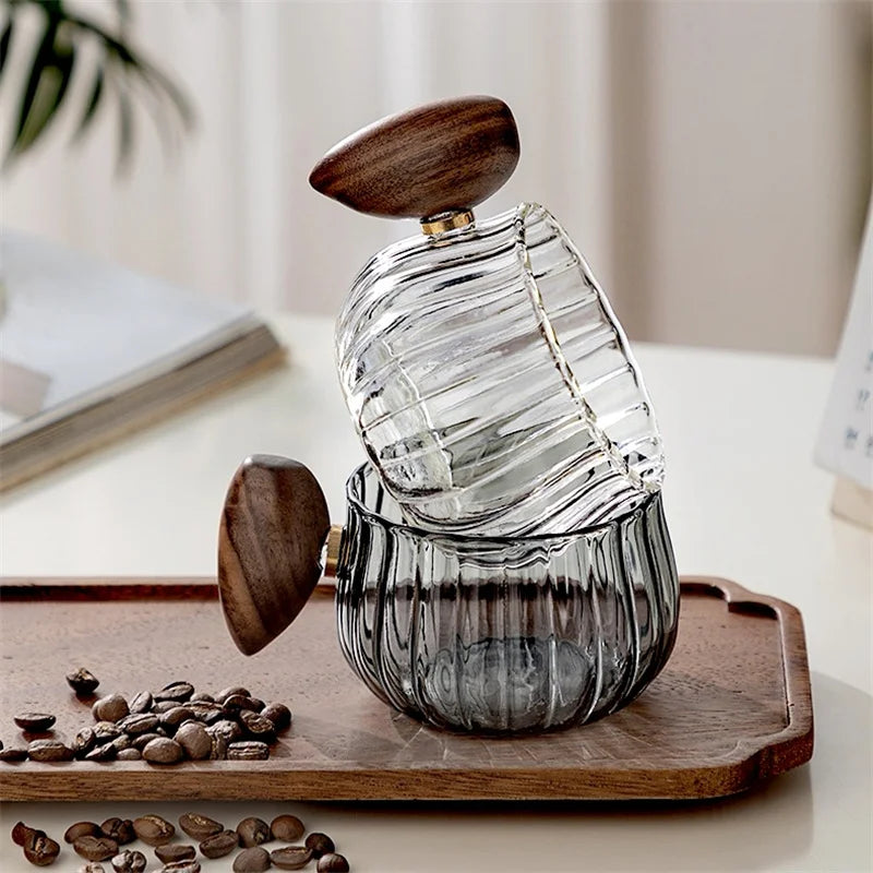 Chana Mug - Glass Mug with Wooden Handle and Rippled Design | Ebora Home